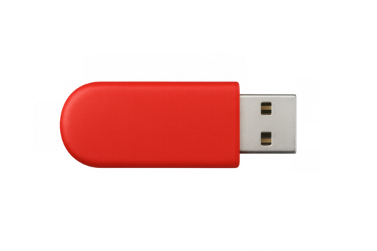 Close-up of a red usb flash drive, isolated on a transparent background, ready for data transfer - Powered by Adobe
