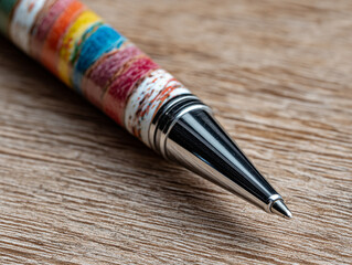 Elegant Silver Wooden Pen - Macro Close-Up of Luxury Craftsmanship and Stationery Art