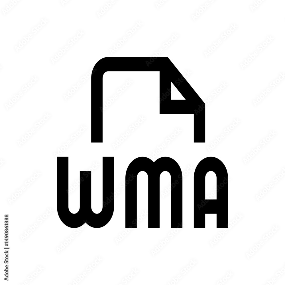 Poster illustration of a wma file icon with a folded corner representing a digital audio file format symbol