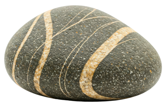 Smooth dark gray stone with distinctive light striped patterns isolated on a transparent background - Powered by Adobe