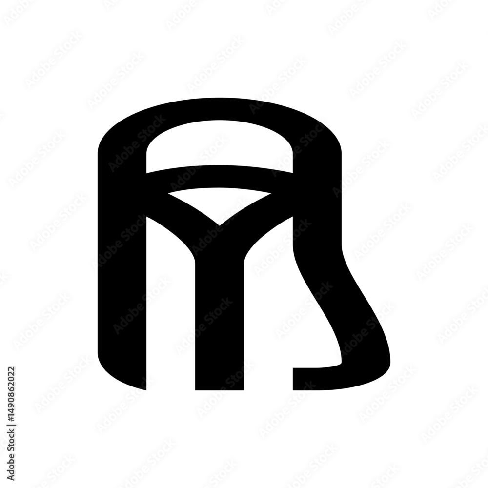 Poster stylized glyph featuring a combination of rounded and angular shapes in a minimalist design aestheti