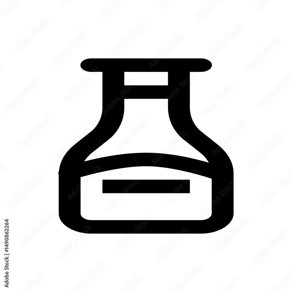 Poster simple black outline drawing of a bottle with a rectangular label and a short neck design element