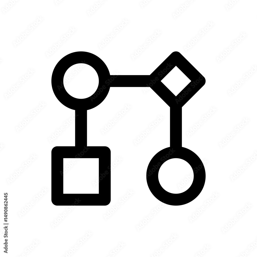Poster black flowchart diagram with rounded square circle and diamond shapes connected by lines in a simple