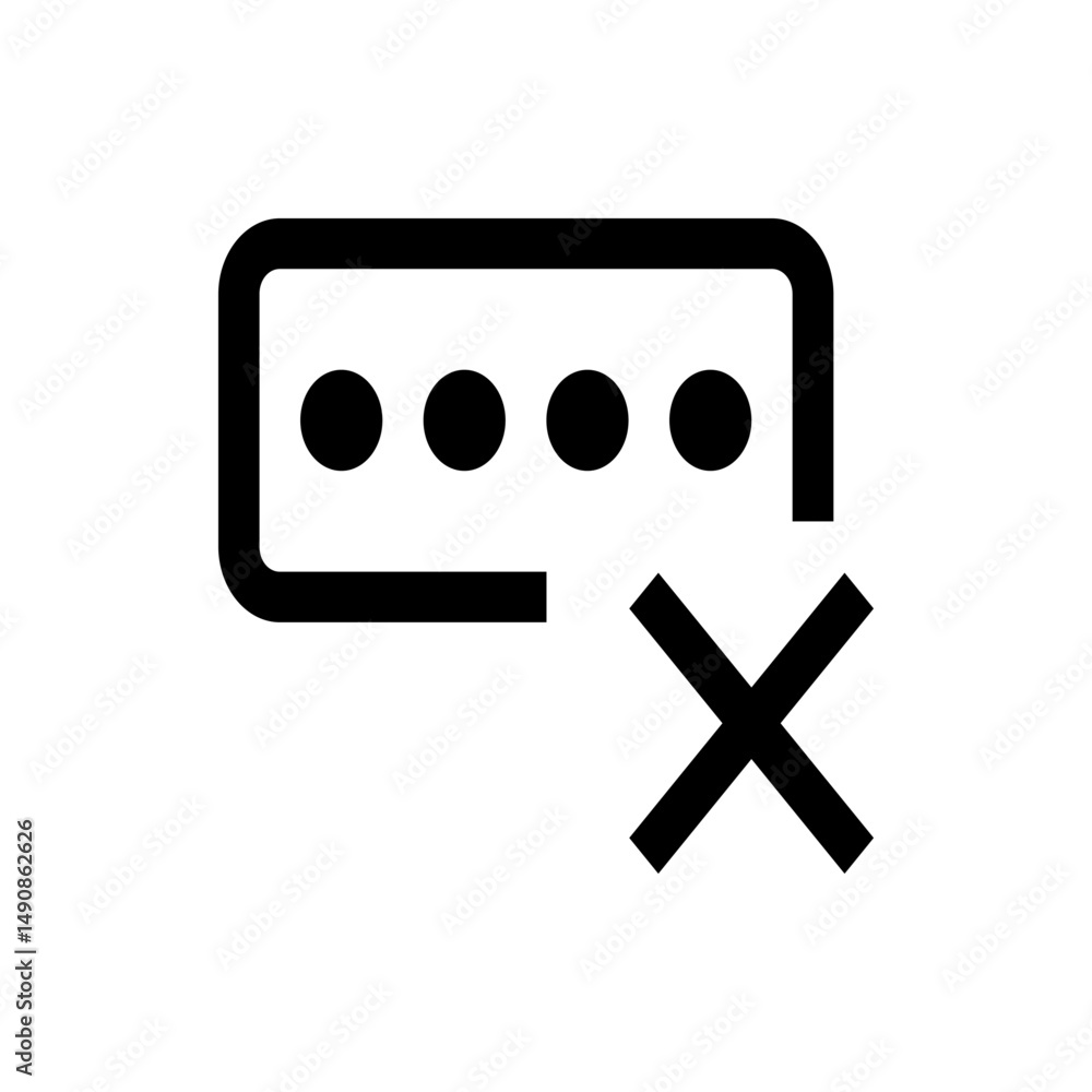 Poster black outline of a text input box with four dots and a black x mark in the lower right corner design