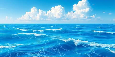 Vast blue ocean, white capped waves, anime style, AI generated, waves, aesthetic