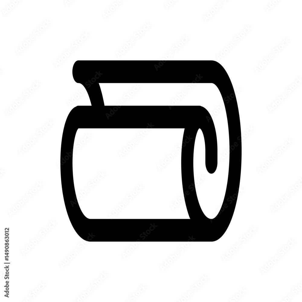Poster illustration of a rolled up mat with a curled end and a flat section in a simple black outline style