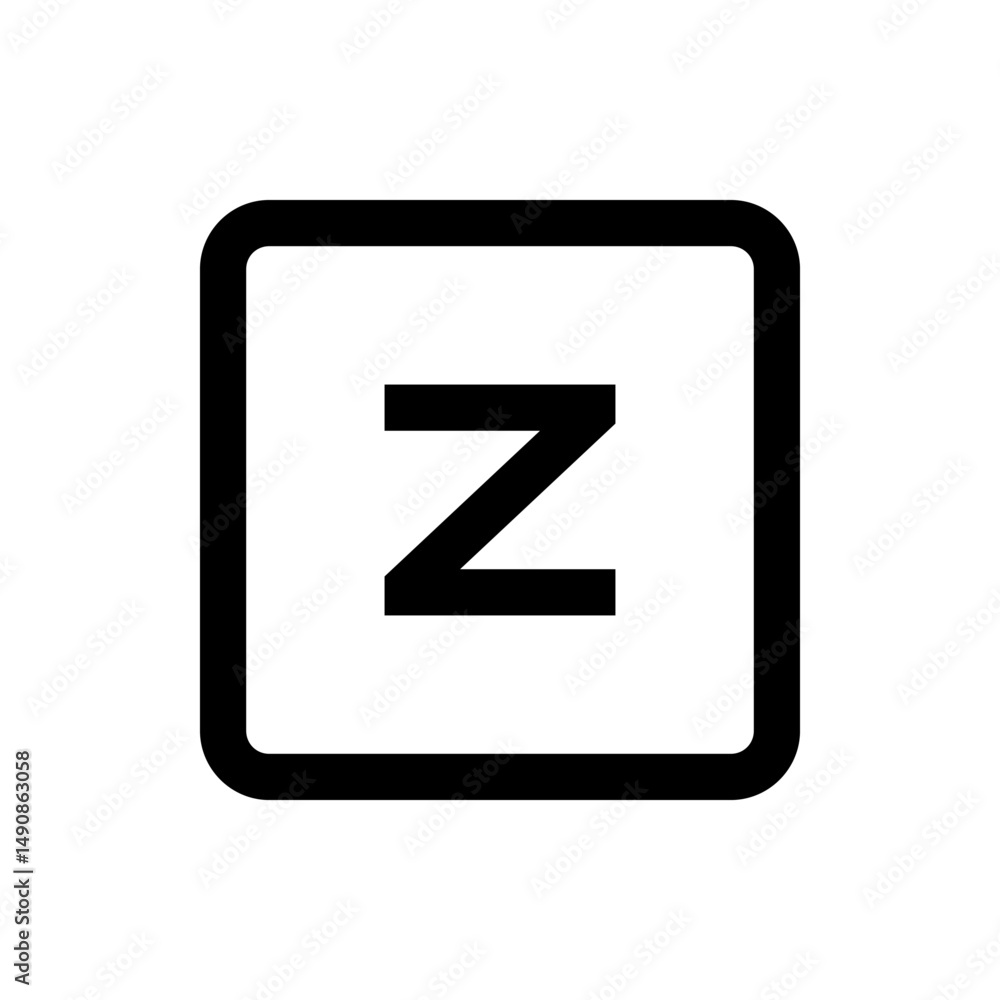 Poster letter z outlined in black within a rounded square frame offering a simple and bold typographic desi