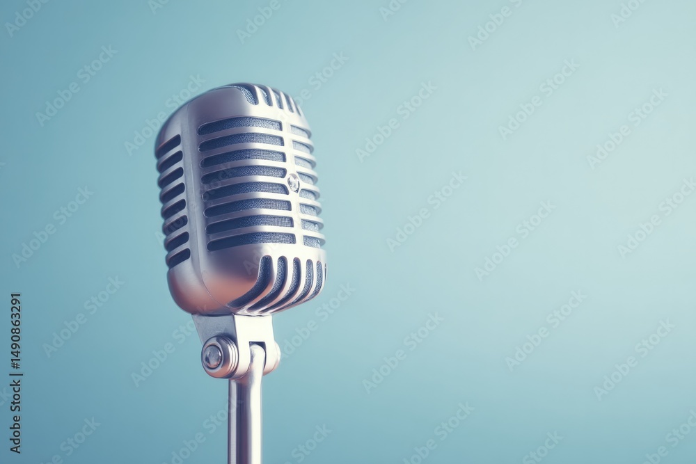 Aufkleber capture minimalist composition of lone vintage microphone on plain background with ample copy space