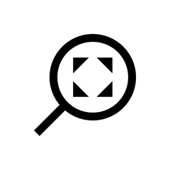Magnifying glass focusing on a square with four triangles pointing inwards, symbolizing exploration and detail