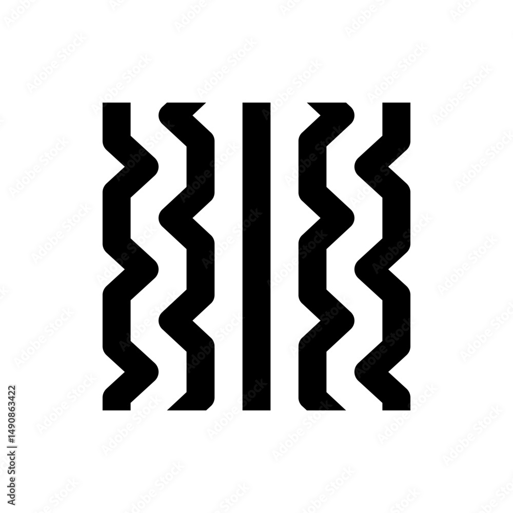 Poster abstract representation featuring two vertical lines and two wavy lines in a symmetrical arrangement