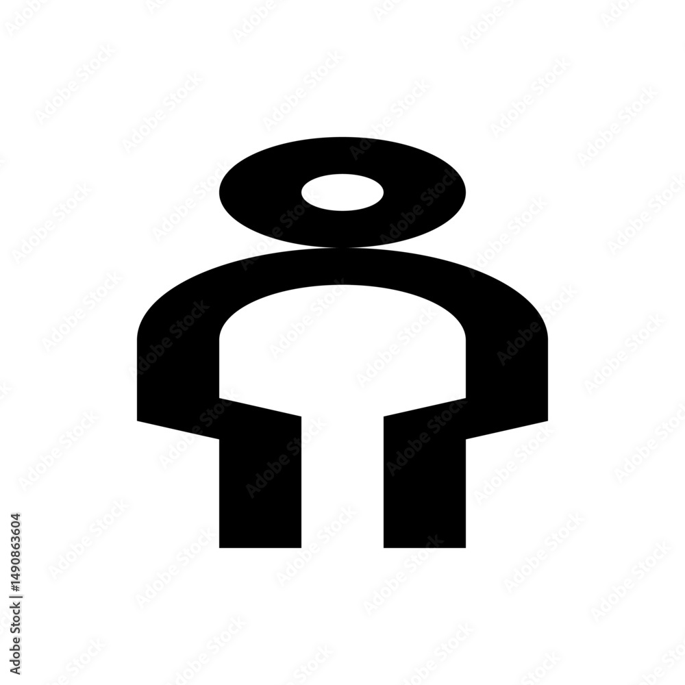 Poster abstract representation of a person with a circular head and simplified body in black and white styl
