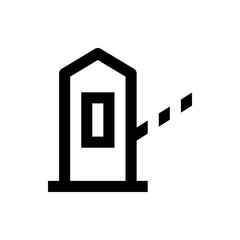 Illustration of a toll booth with a barrier arm in a minimalist style with geometric shapes and black lines