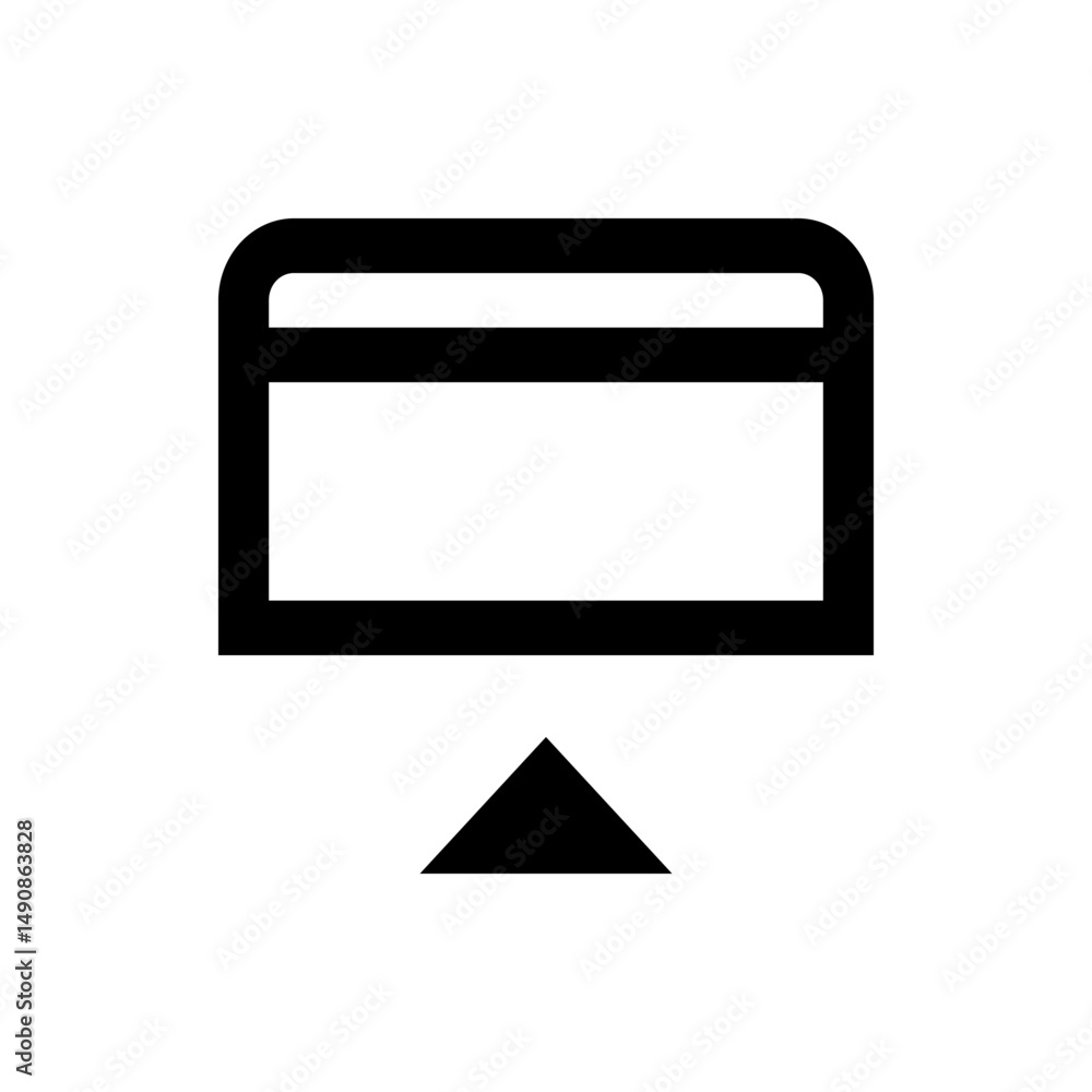 Poster illustration of a rectangular shape with rounded corners and an upward pointing triangle below it in