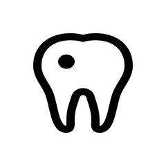 Illustration of a single tooth with a cavity depicted as a black circle on a white background design element