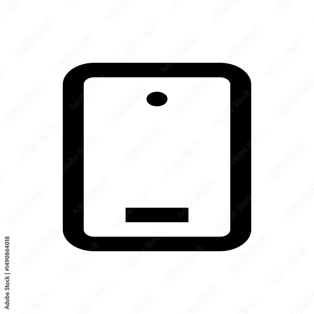 Poster illustration of a rounded rectangle with a circle at the top and a line at the bottom center shape d