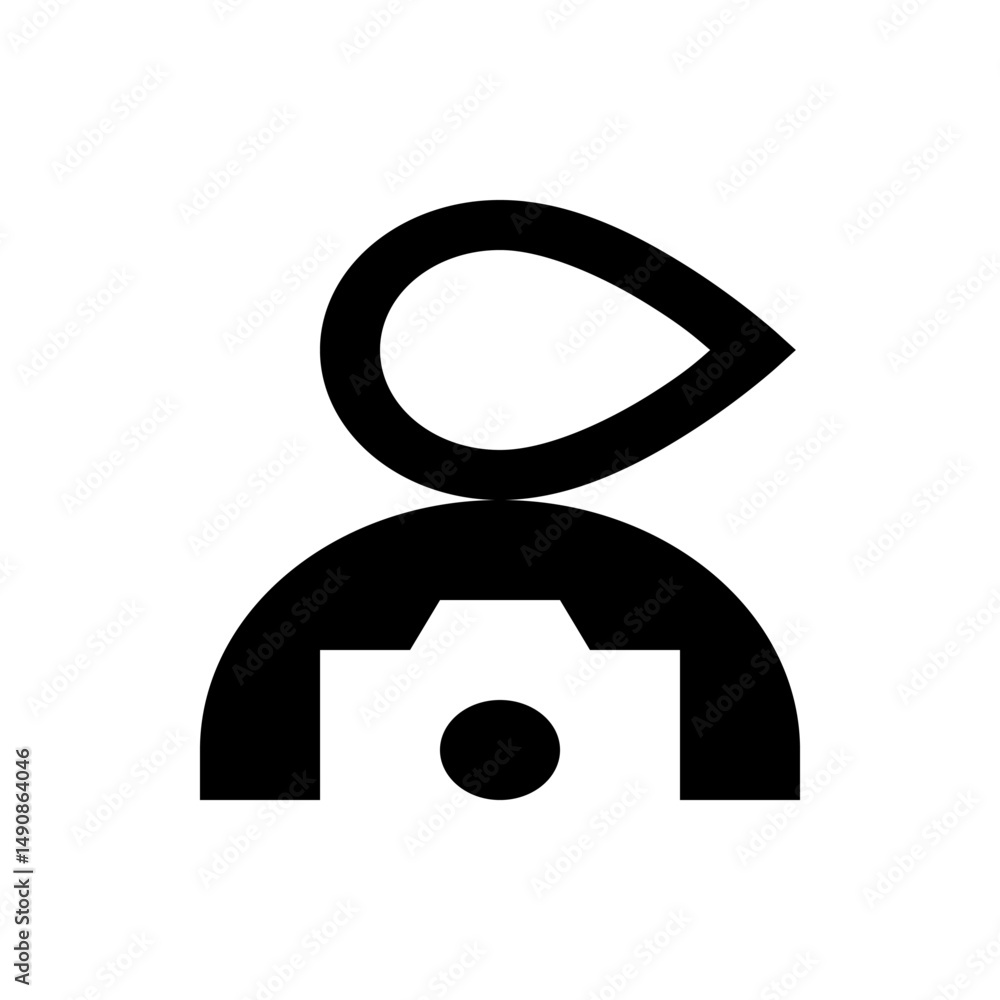 Poster abstract representation of a photographer with a camera and a head shape composed of simple black li