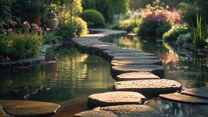 Water Flowing Through Lush Green Natural Landscape