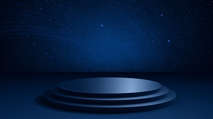 Fototapeta premium technology blue background of exhibit booth stage and glowing light and rays