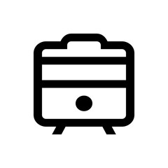 Illustration of a simple black and white bedside table with a drawer and a small round knob design icon