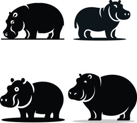 Hippopotamus Silhouette Vector | Wild River Animal Illustration | Black and White Hippo Art | Wildlife Clipart