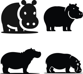 Hippopotamus Silhouette Vector | Wild River Animal Illustration | Black and White Hippo Art | Wildlife Clipart