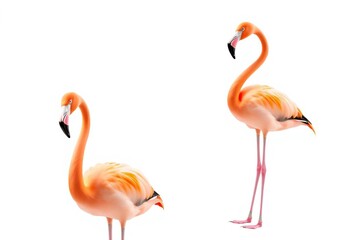 Obraz premium Two pink flamingos standing, isolated on white background, flamingo, bird