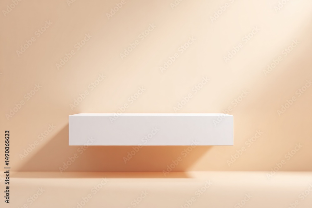 Poster elevated floating podium in minimalistic 3d render central in visual composition against plain backd