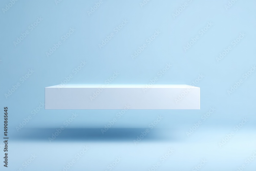 Poster elevated floating podium in minimalistic 3d render central in visual composition against plain backd