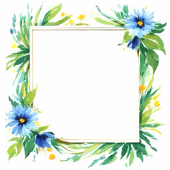 Obraz premium watercolor picture frame pattern with cornflowers and leaves for insertion