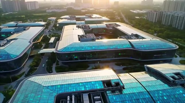 Tech City Business Hub Top-Down | Sunrise Aerial View