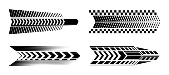 Fototapeta na wymiar Racing cars and race car stripes set, angled checkered patterns, checkered flag, finish line, motocross labels, dynamic lines, motorsport, racing stripe speed
