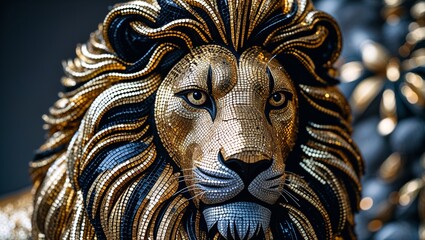 Lion Metal Sculpture Showcasing Majestic Felidae Design