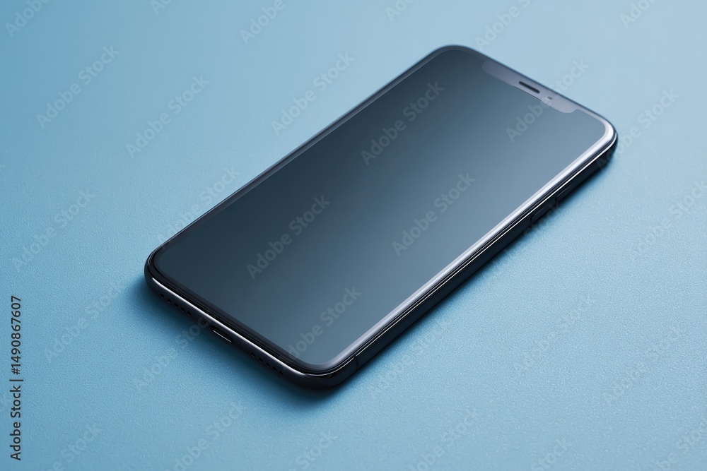 Poster sleek smartphone lying on solid background with screen displaying branded interface elegant minimali