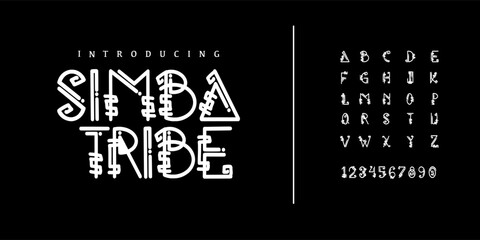 Simba tribe Runic style font design, ethnic and tribe alphabet letters and numbers vector illustration, africa style with line Tribal. 