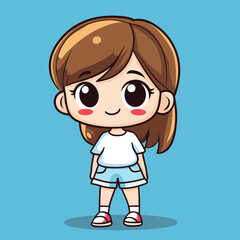 Adorable Anime Girl in Casual Outfit with Big Eyes and Smiling Face