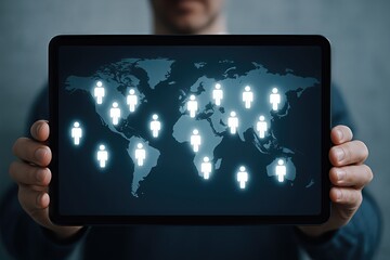 Global demographics visualization on digital tablet for business analysis and market research