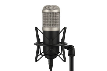 Studio microphone capturing sound in a professional recording setting, isolated on a transparent background, ready for compositing