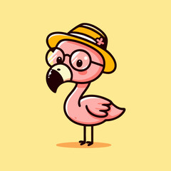 Flamingo vector, pink tropical cartoon bird, cute flat animal drawing for seamless nursery wallpaper, kids room summer decor, exotic wildlife art print, beach theme pattern for fabric and poster