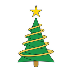 A vibrant Christmas tree made of radiant green ribbons, spiraling outward to form a festive, glowing holiday icon full of energy and cheer.
