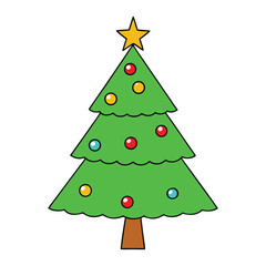 A hand-drawn Christmas tree decorated with ornaments, garlands, and a shining star on top, capturing festive holiday cheer in a charming and artistic style.
