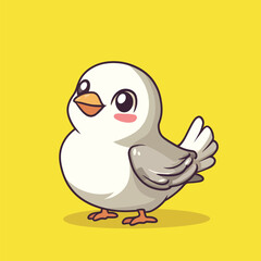 Adorable Cartoon Baby Bird with Large Eyes on Yellow Background