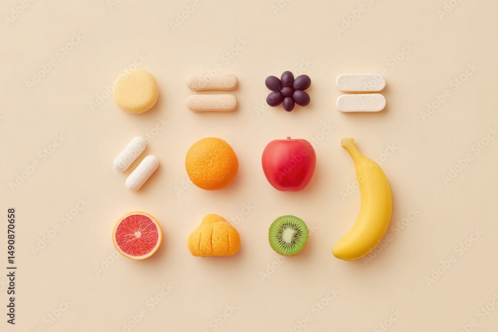 Poster clean minimalistic image showcasing colorful kid-friendly nutrition options with ample copy space fo