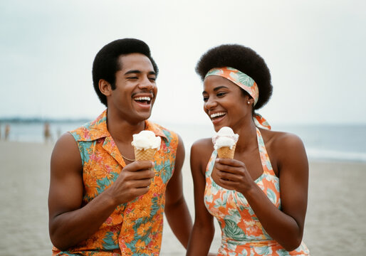 Joyful summer beach day with ice cream and laughter