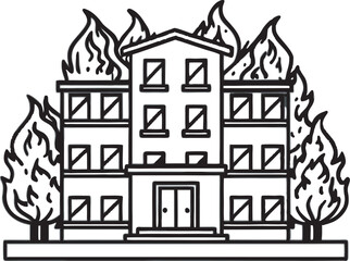 Detailed 2D Line Icon of Apartment Fire Emergency Room Blaze Illustration 