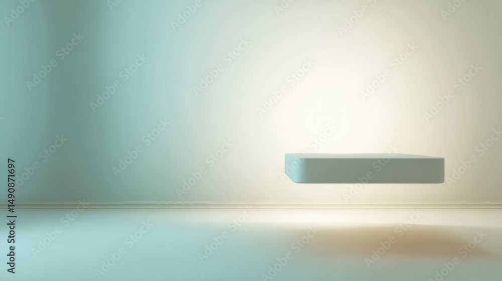 Poster minimalistic clean image featuring floating empty podium against simple background with ample copy s