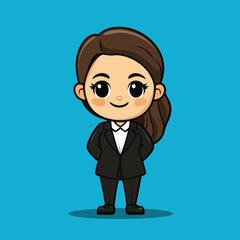 Adorable Cartoon Businesswoman in Black Suit