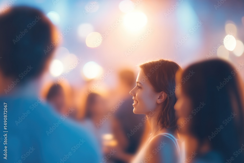 Aufkleber minimalistic scene of lively thematic party with guests engaging in animated conversations in vibran