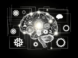 Brain Cogwheel Lightbulb Symbolizing Innovative Technological Idea Process
