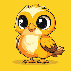 Adorable Cartoon Chick with Oversized Eyes and Fluffy Feathers Standing Proudly