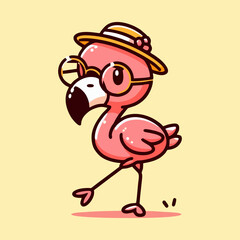 Flamingo vector, flat pink cartoon bird design, tropical wildlife animal drawing for nursery wallpaper, seamless summer background, kids room decor, beach art print for home and poster